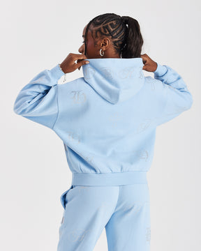 Crystal Mid Length Hoodie - Light Blue/Rhinestone