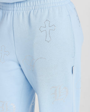 Crystal Wide Leg Jogger - Light Blue/Rhinestone
