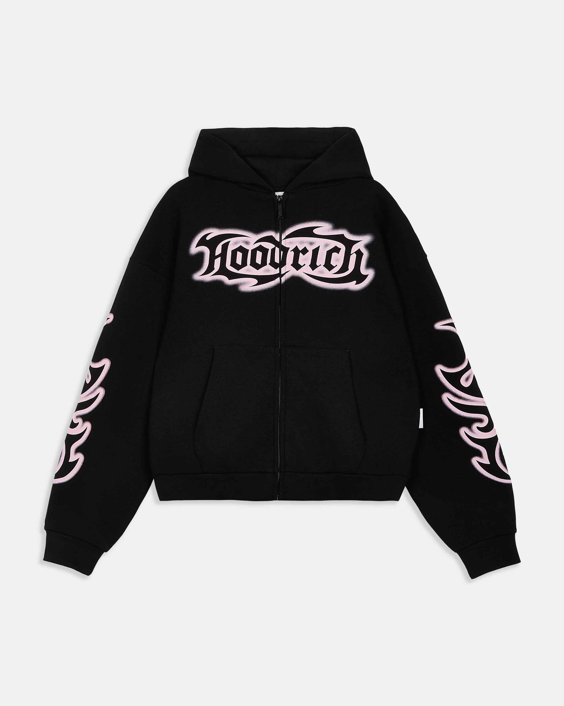 Asha Mid Length Zip Hoodie - Black/Pink