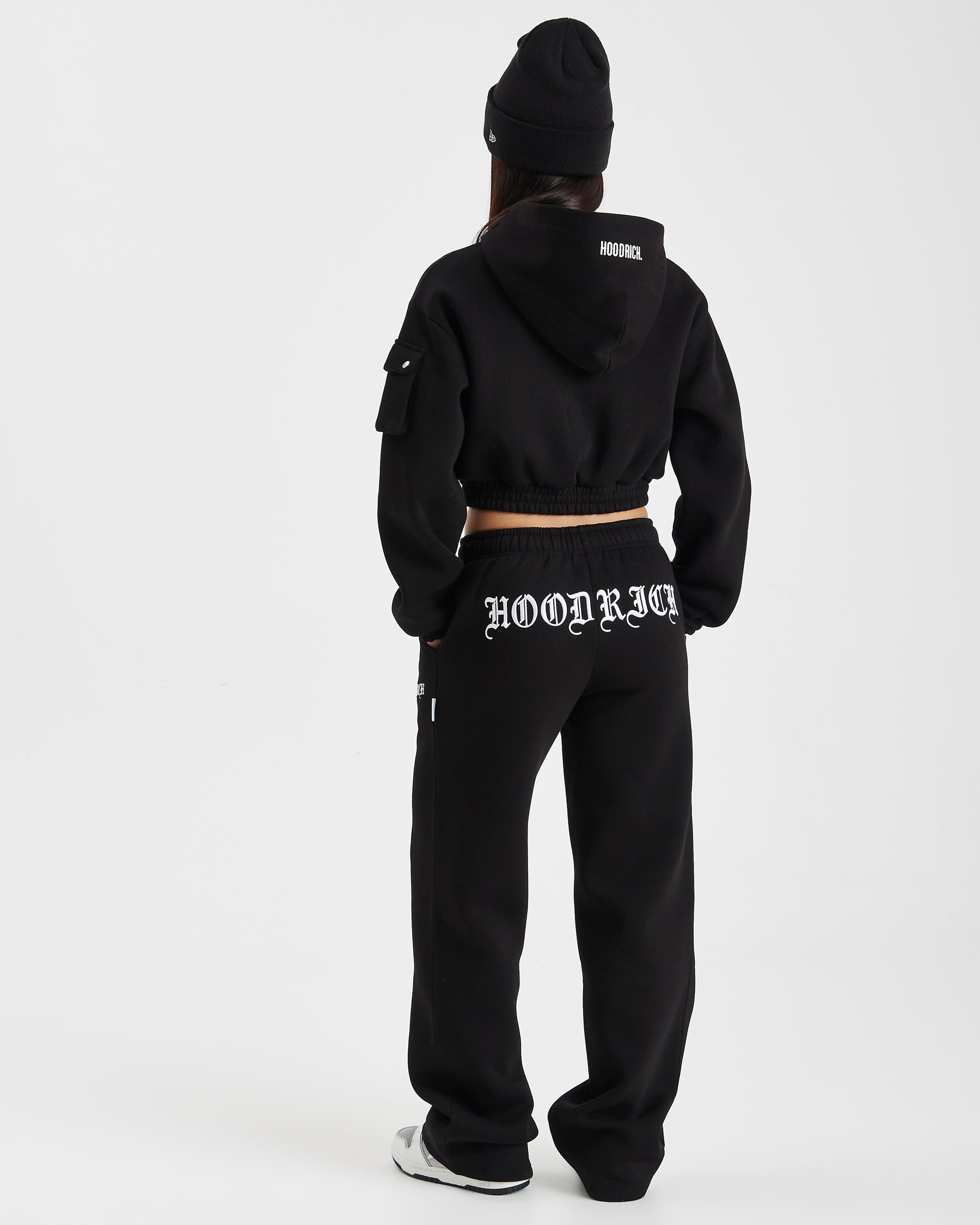 Dusk Relaxed Zip Cropped Hoodie - Black/White