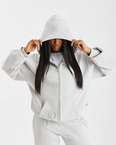 Crystal Oversized Zip Hoodie - Grey/Silver Rhinestone