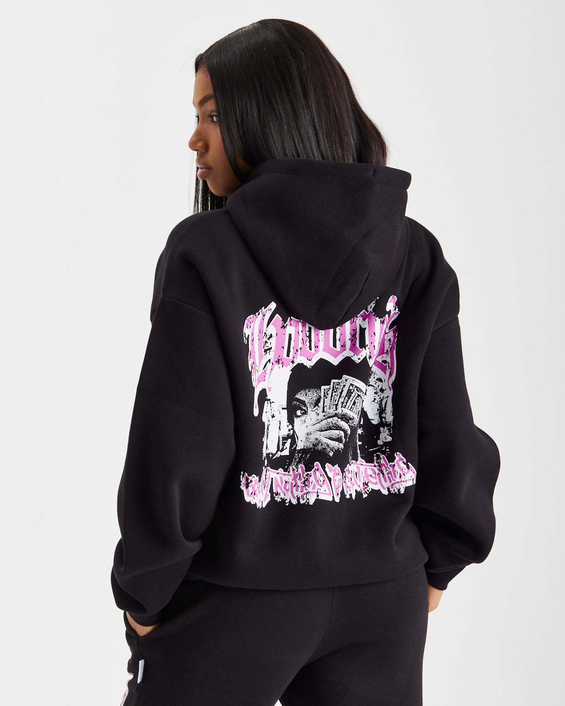 Sketch Money Oversized Hoodie - Black/White/Pink