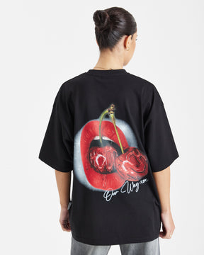 Cherries Oversized T-Shirt - Black/White/Red