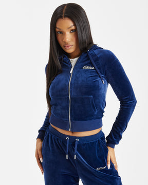 Figure Velour Zip Hoodie - Navy/Silver/Rhinestone