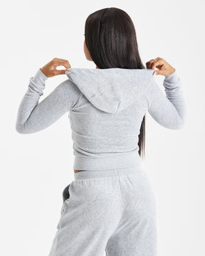 Figure Velour Zip Hoodie - Grey/Silver/Rhinestone