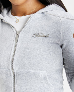 Figure Velour Zip Hoodie - Grey/Silver/Rhinestone