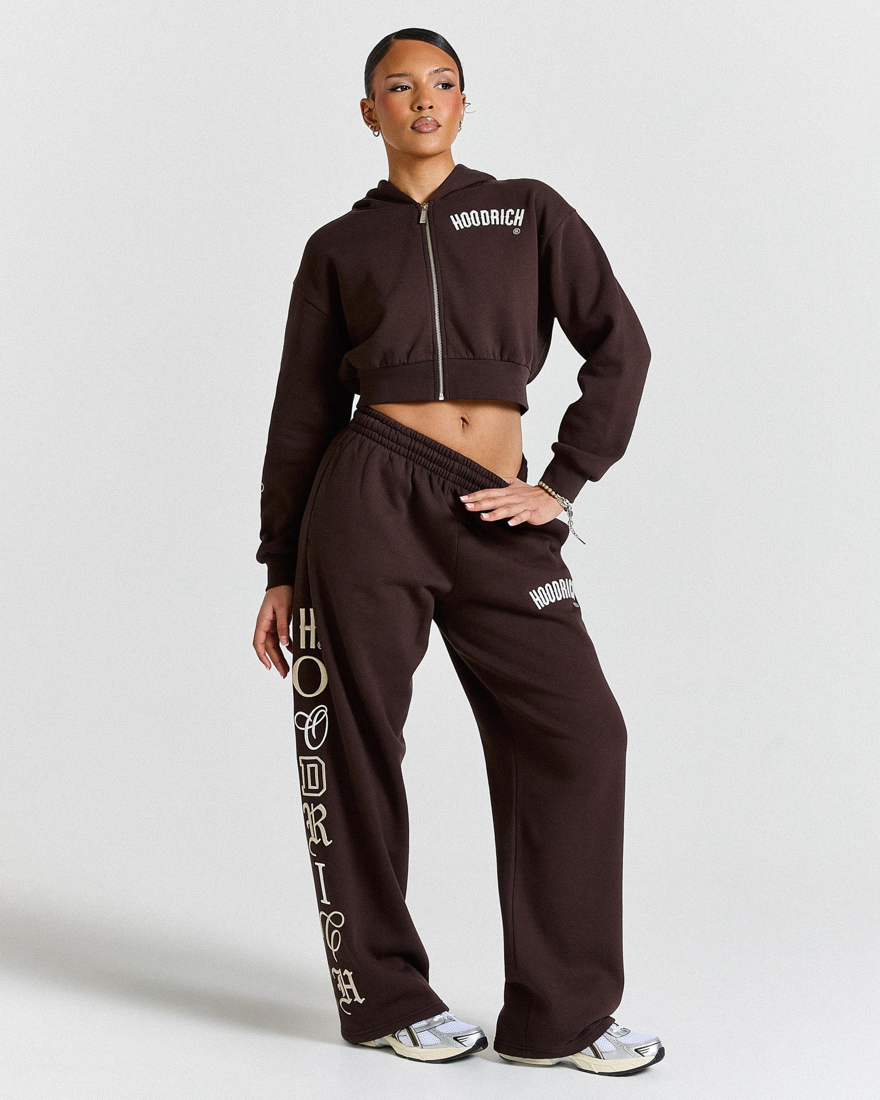Calor Cropped Zip Hoodie - Brown/White
