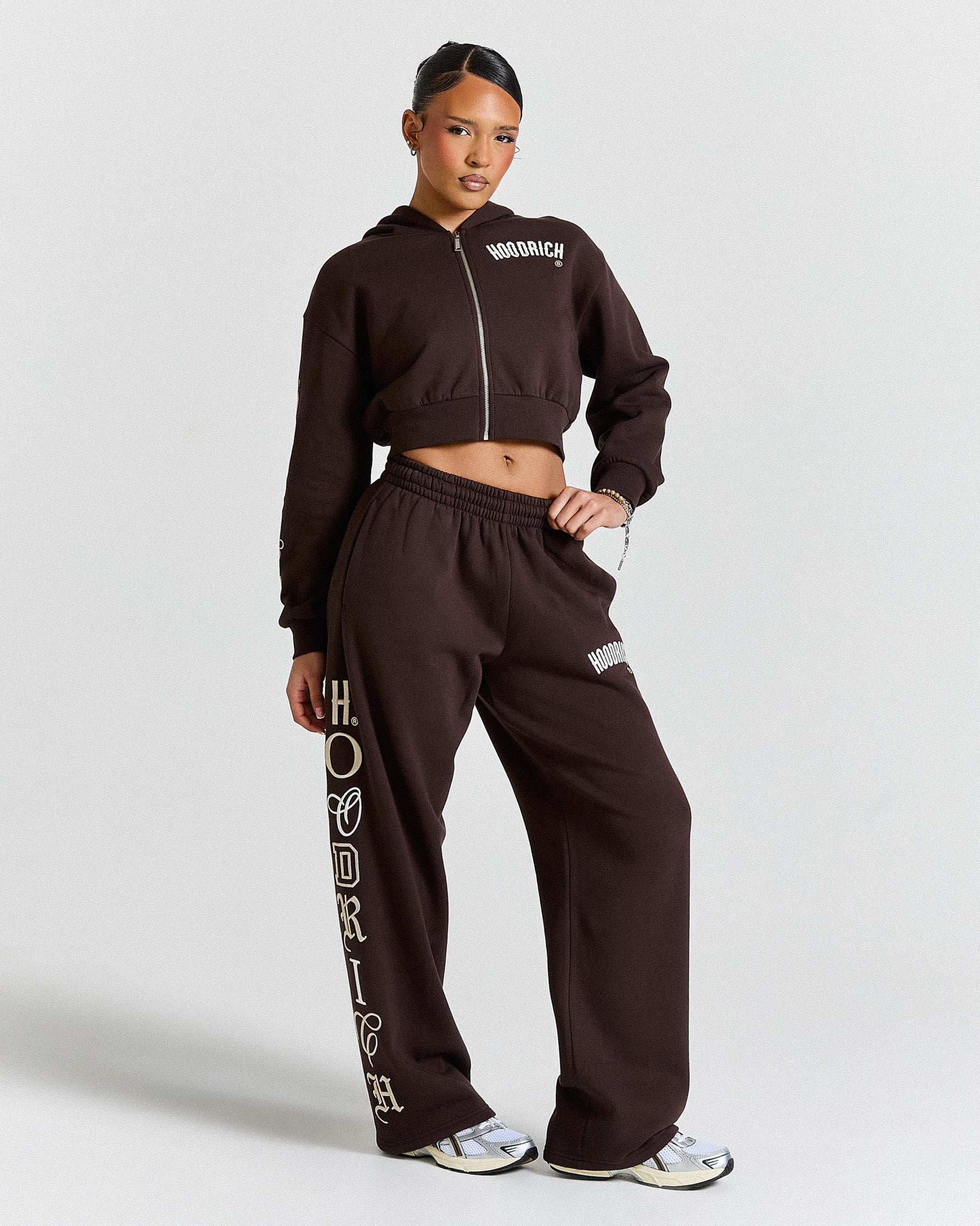 Calor Oversized Wide Leg Joggers - Brown/White