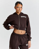 Calor Cropped Zip Hoodie - Brown/White