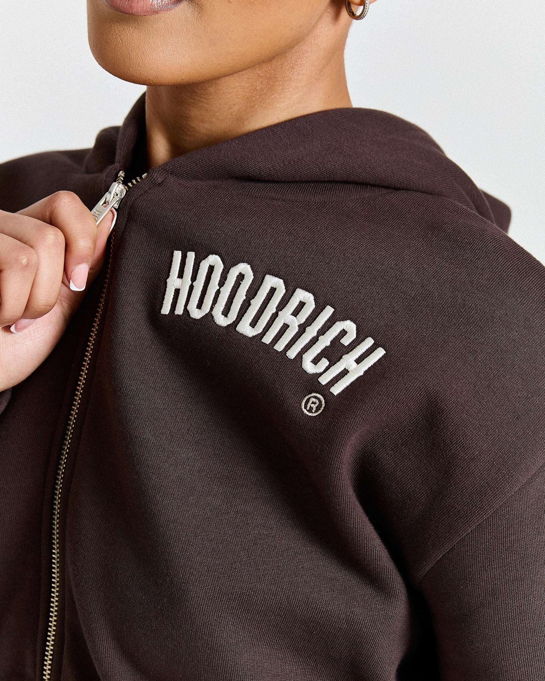 Calor Cropped Zip Hoodie - Brown/White