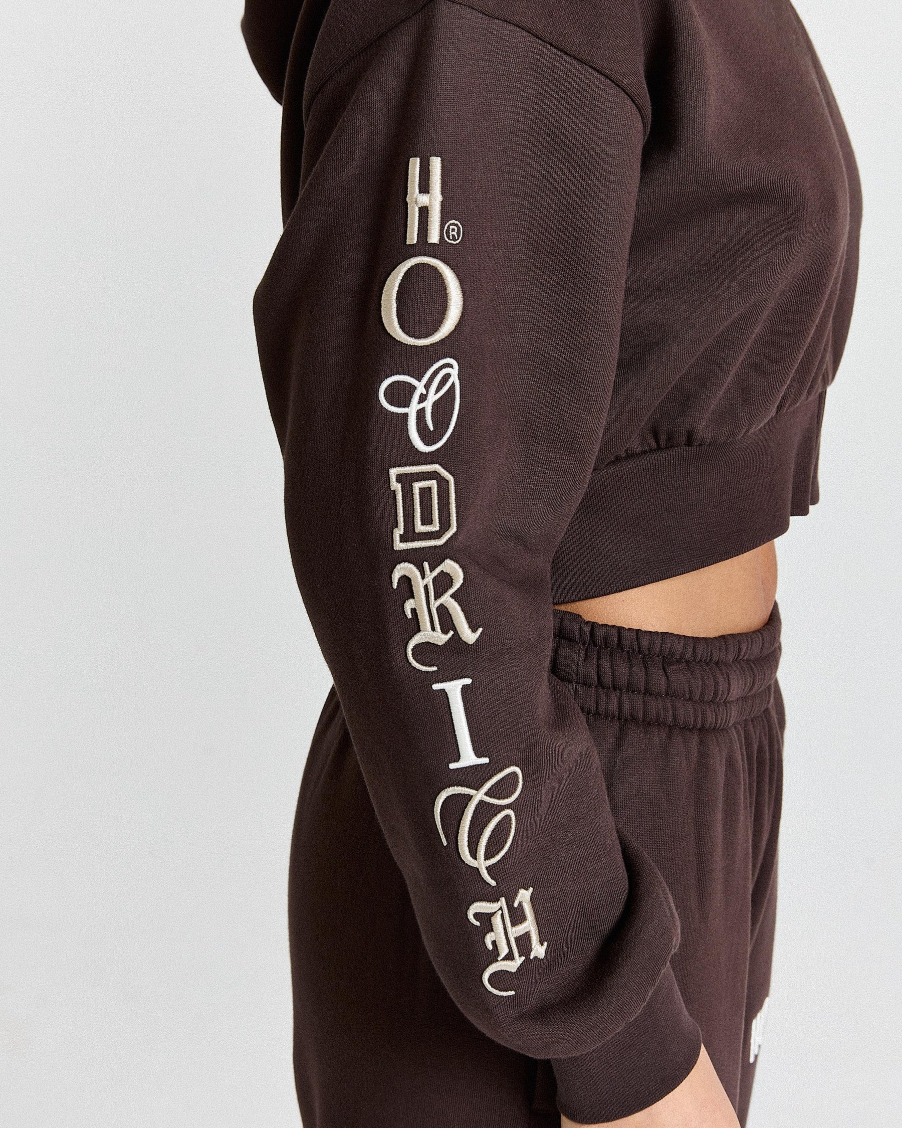 Calor Cropped Zip Hoodie - Brown/White