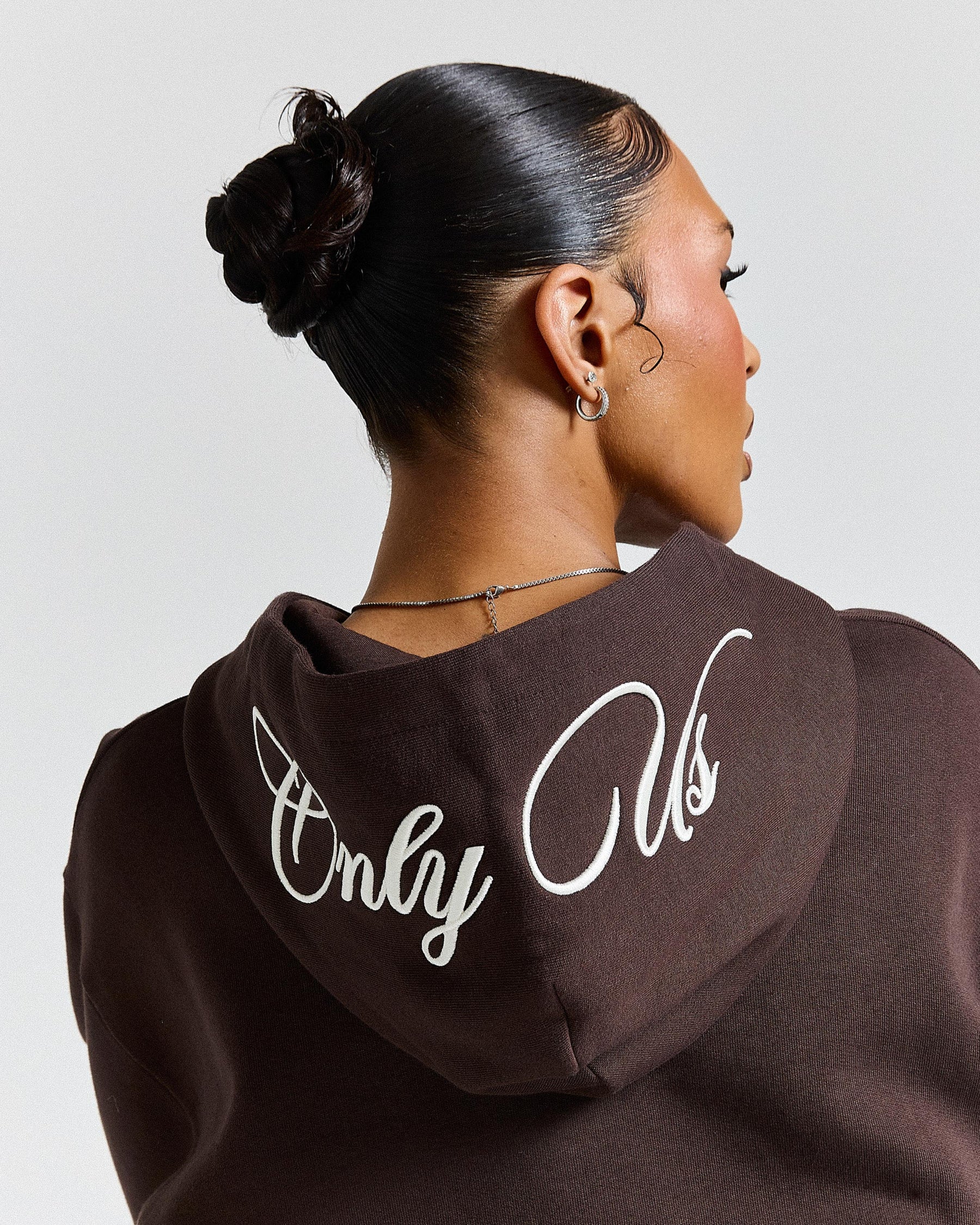 Calor Cropped Zip Hoodie - Brown/White