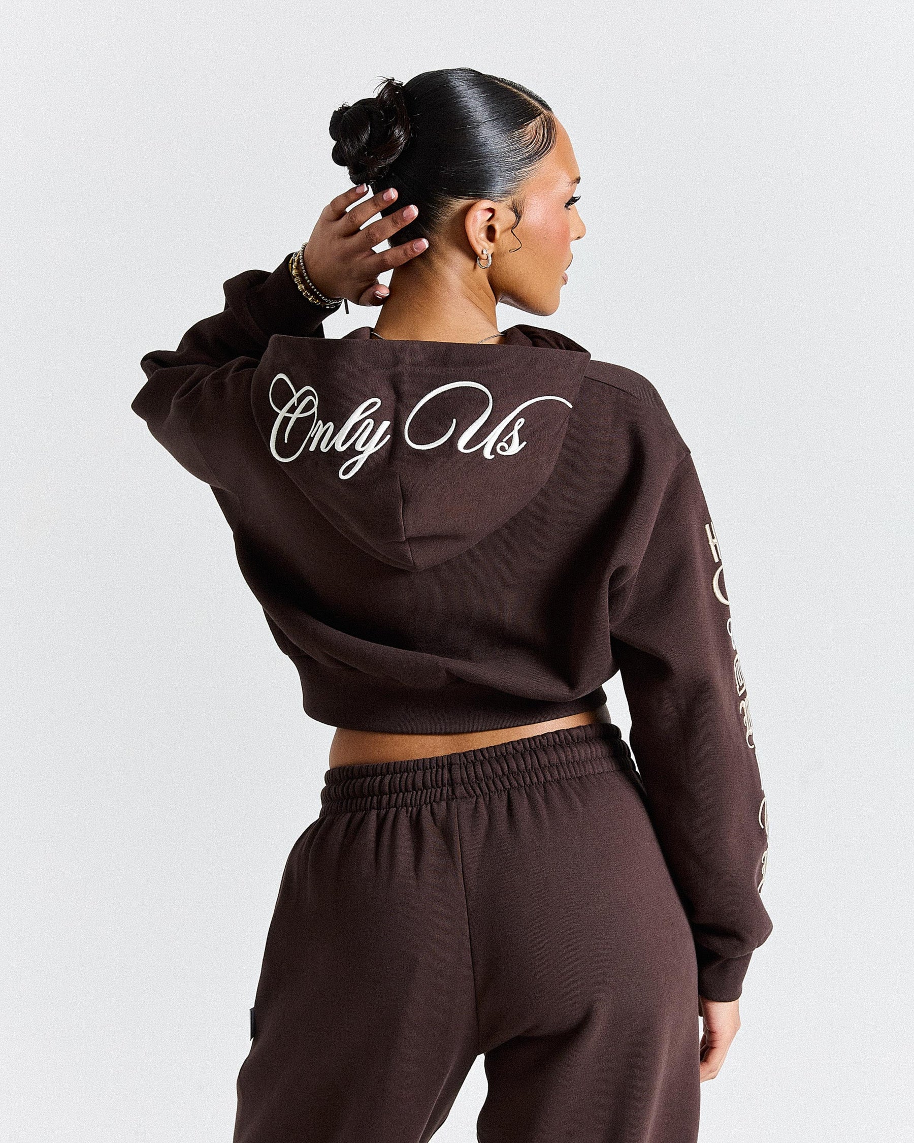 Calor Cropped Zip Hoodie - Brown/White