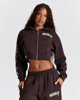 Calor Cropped Zip Hoodie - Brown/White