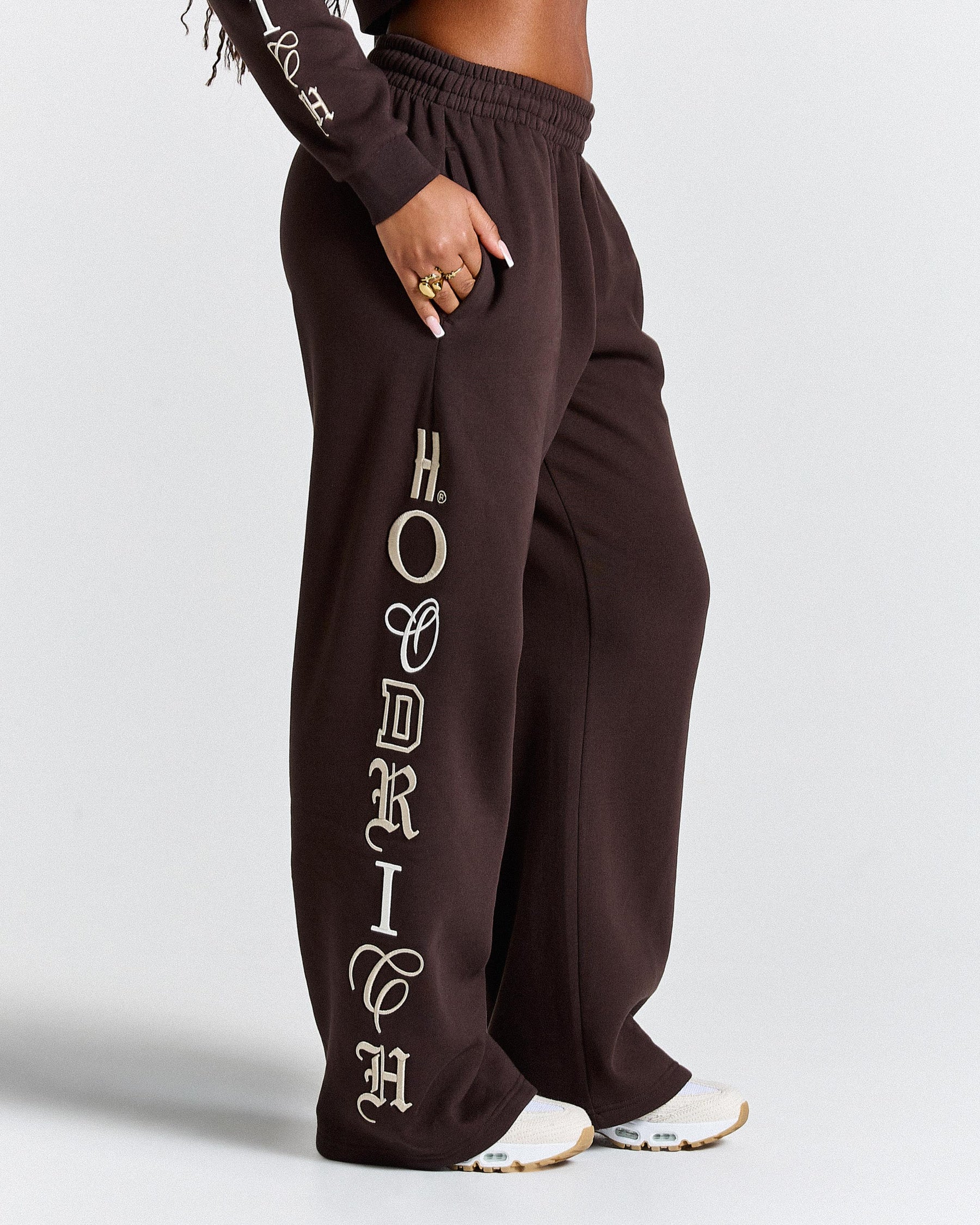 Calor Oversized Wide Leg Joggers - Brown/White