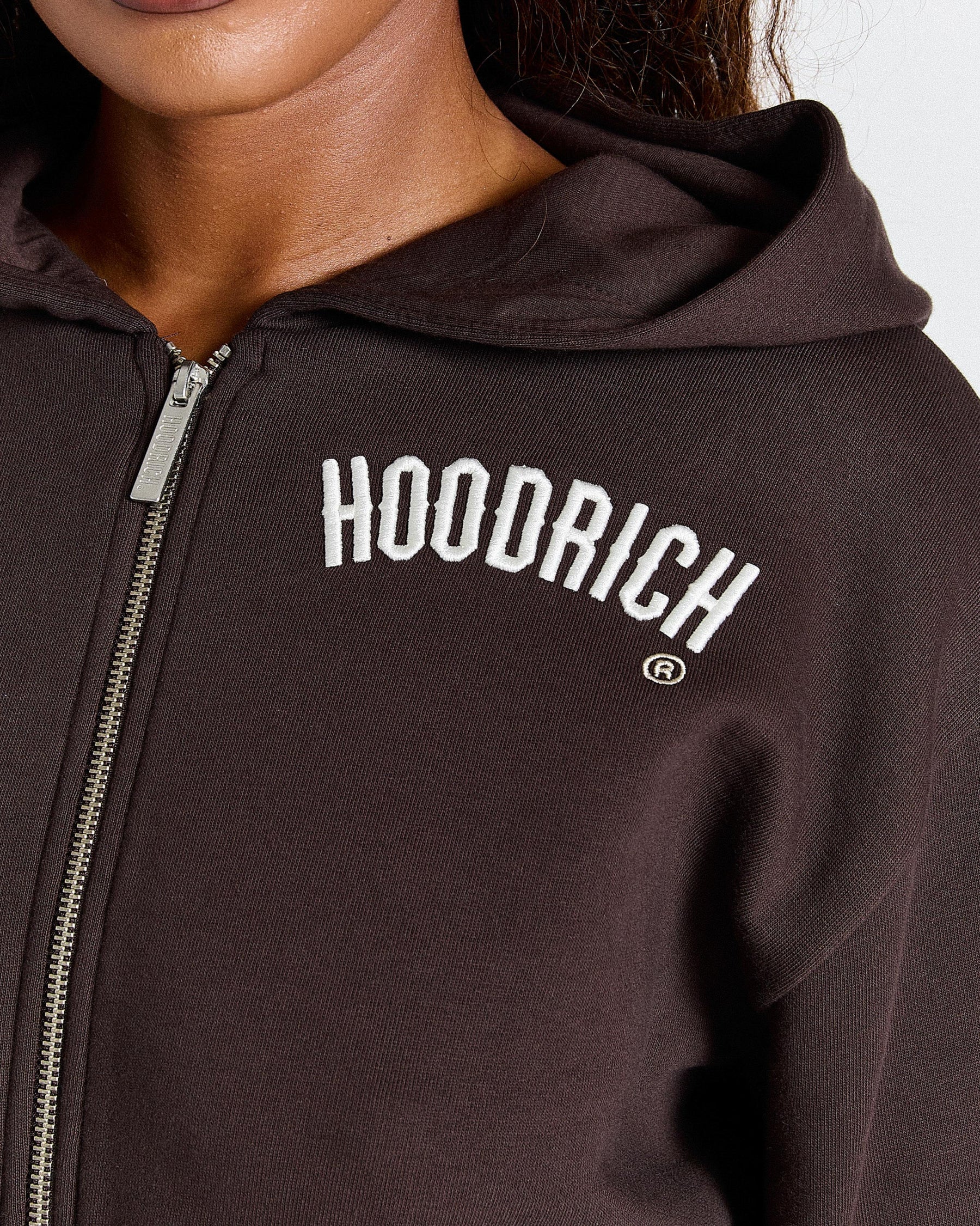 Calor Cropped Zip Hoodie - Brown/White