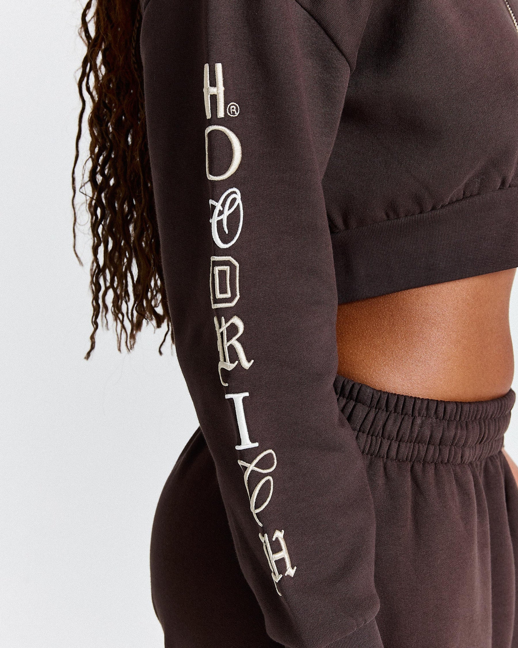 Calor Cropped Zip Hoodie - Brown/White