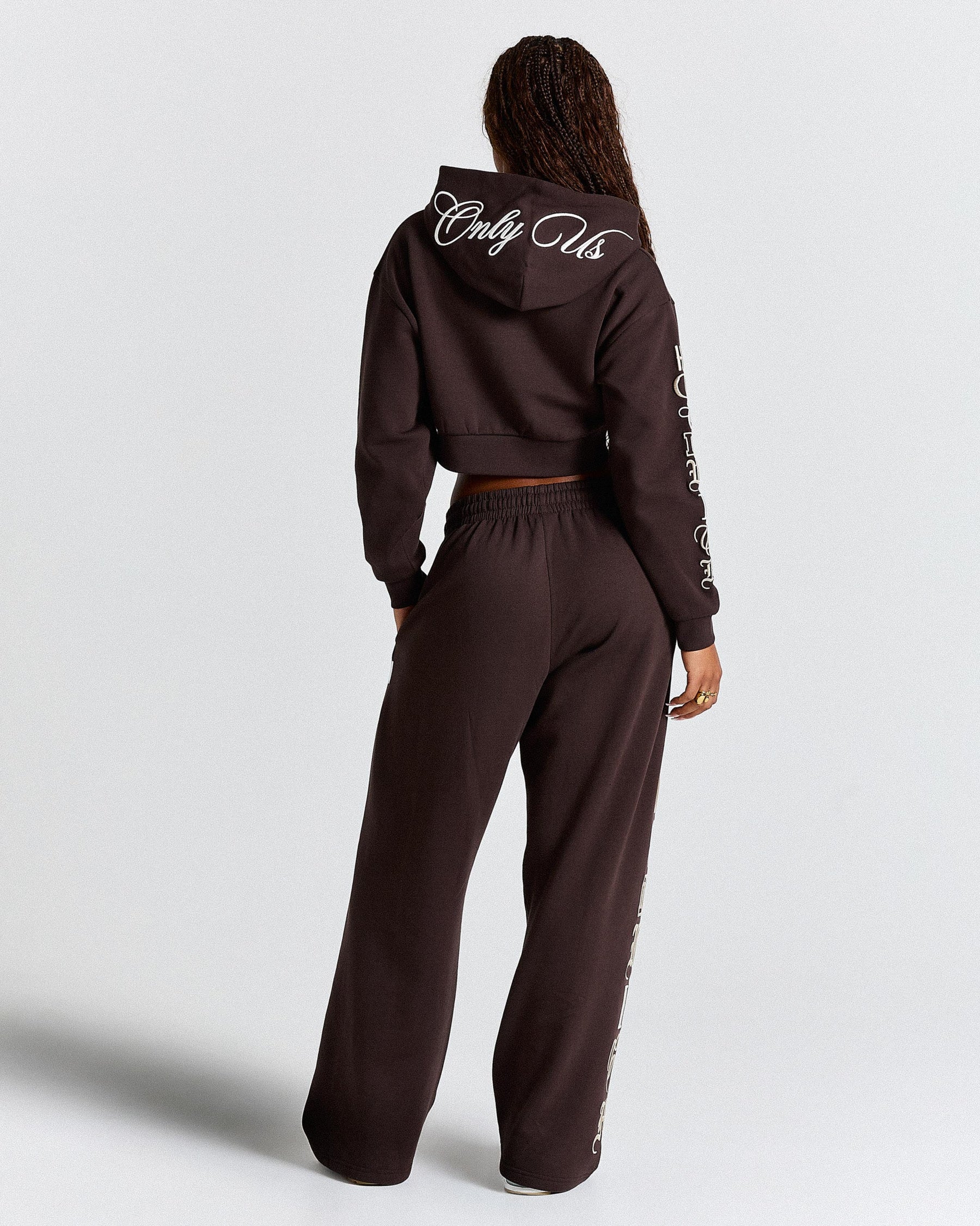 Calor Cropped Zip Hoodie - Brown/White