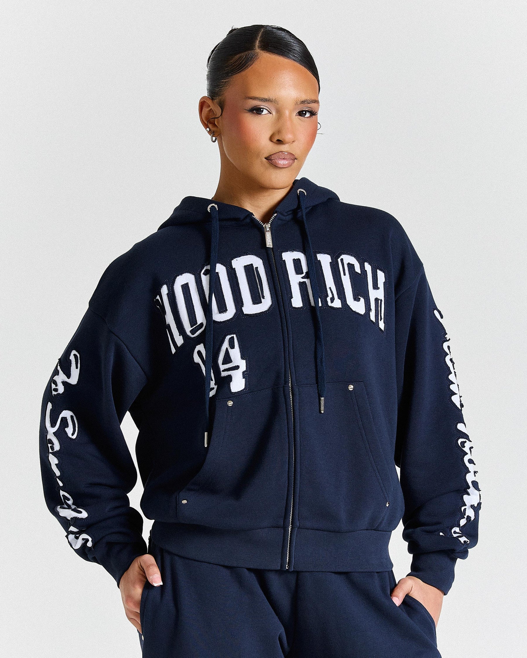 The Winner's Circle Siren Mid-length Zip Hoodie - Navy/White