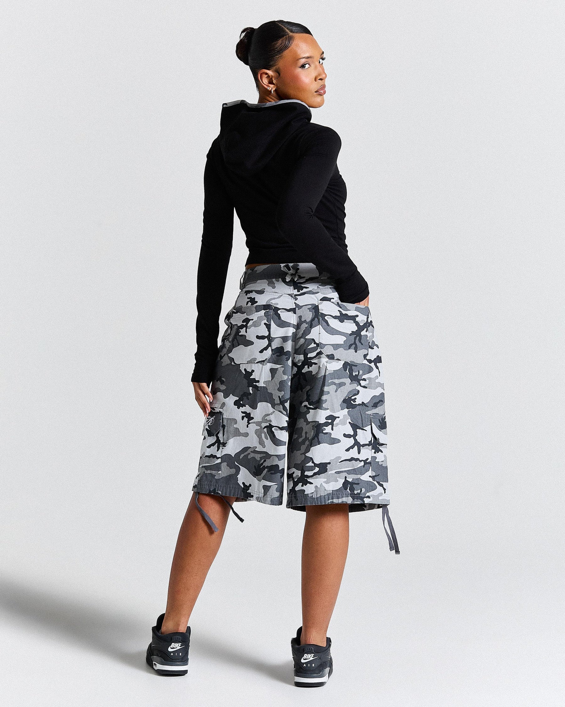Field Oversized Cargo Woven Jort - Grey Camo