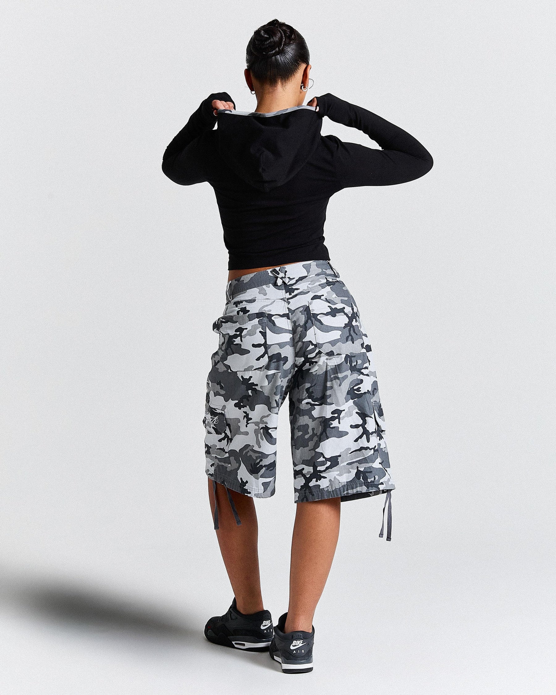 Field Oversized Cargo Woven Jort - Grey Camo