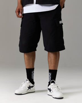 The Winner's Circle Ripstop Cargo Shorts - Black/White
