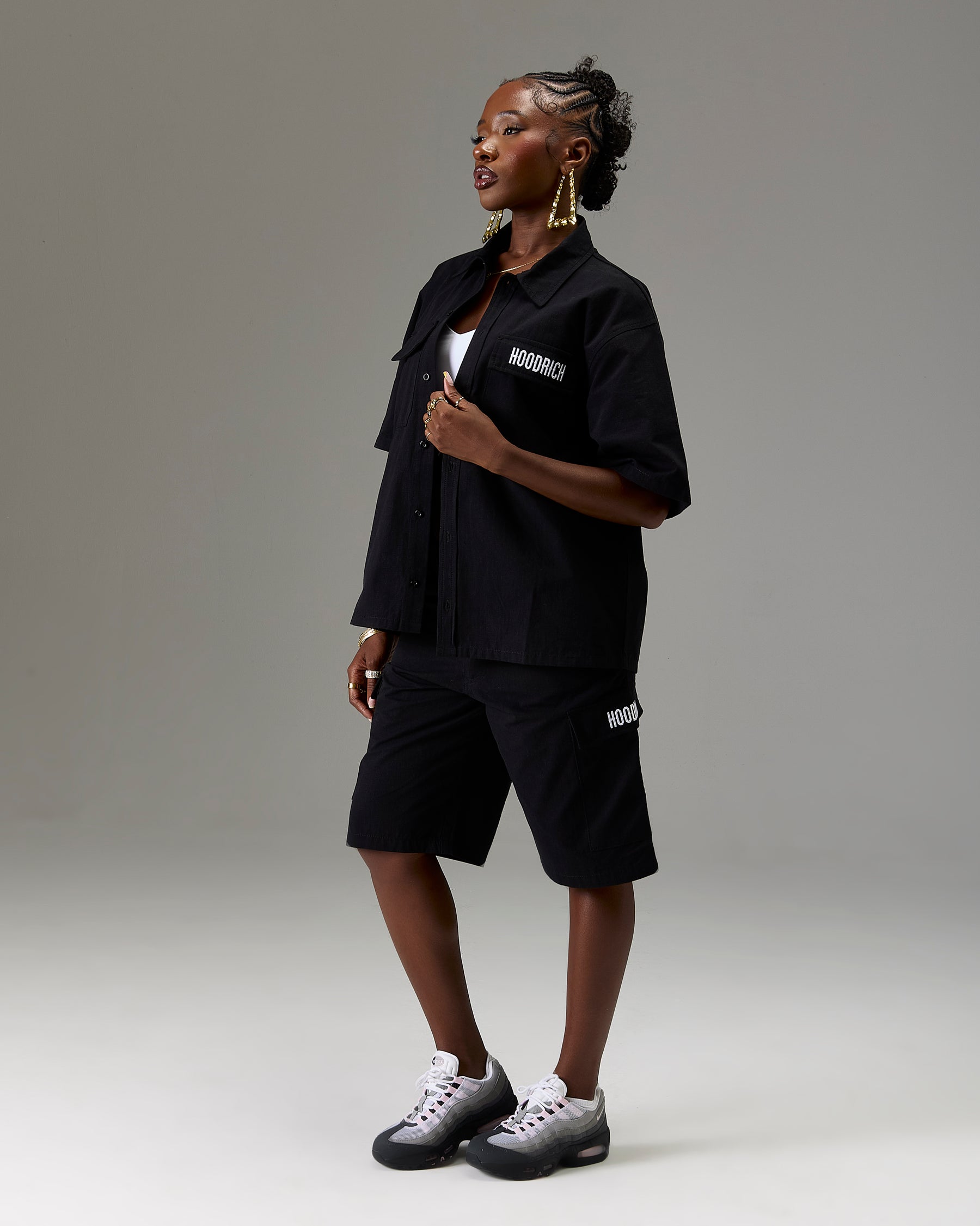 The Winner's Circle Ripstop Cargo Shorts - Black/White