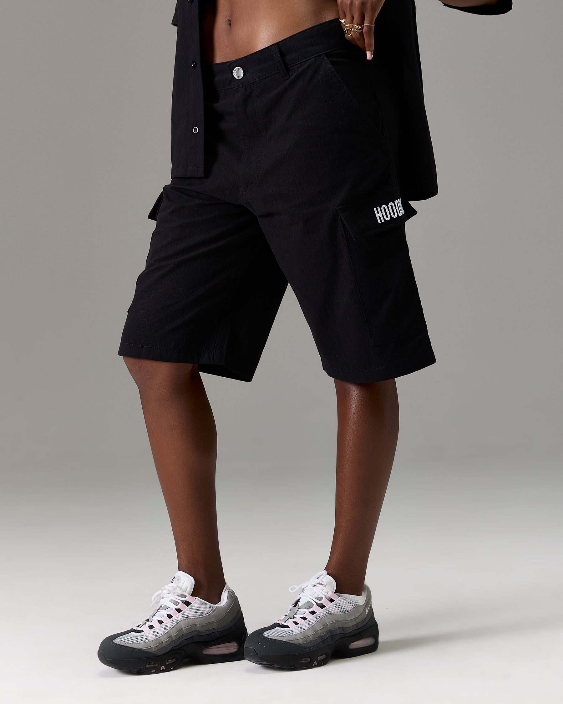 The Winner's Circle Ripstop Cargo Shorts - Black/White