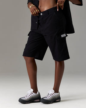 The Winner's Circle Ripstop Cargo Shorts - Black/White