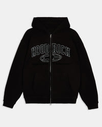 Fray Zip Relaxed Fit Hoodie - Black