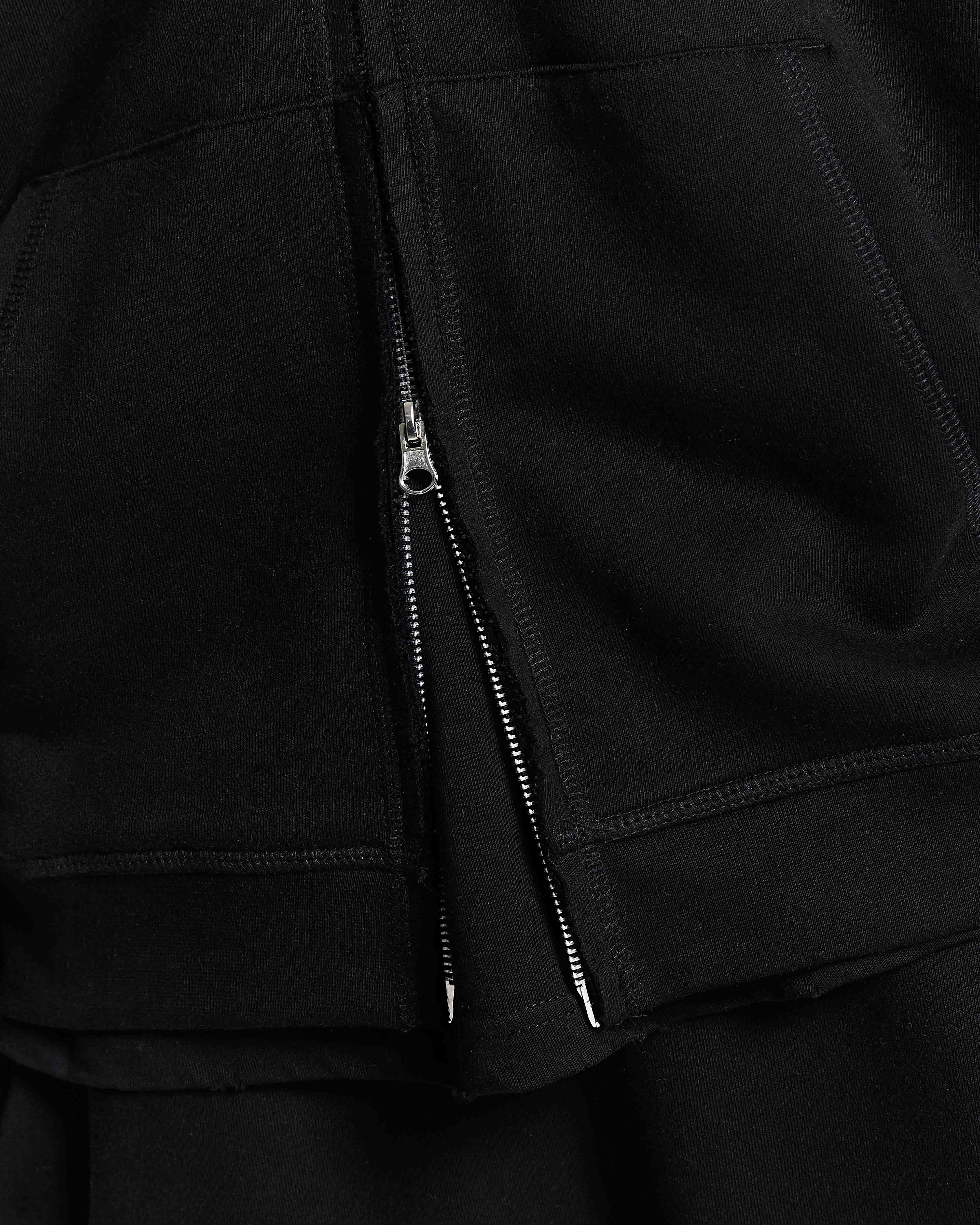 Close-up of a black jacket with a zipper