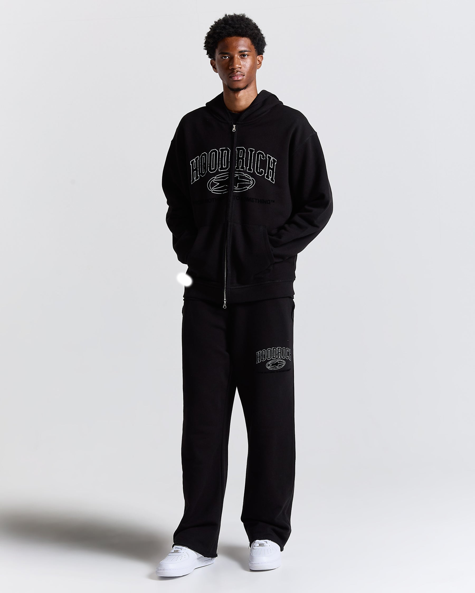 Fray Zip Relaxed Fit Hoodie - Black