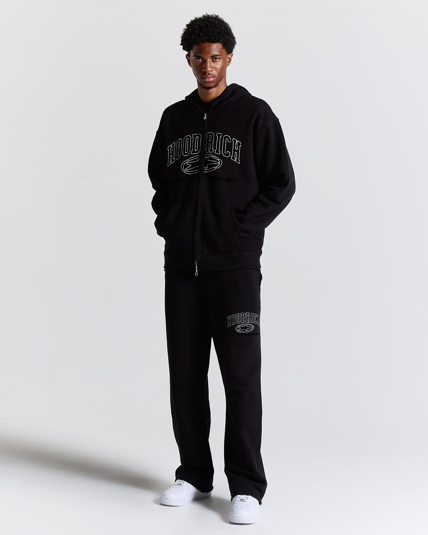 Fray Zip Relaxed Fit Hoodie - Black