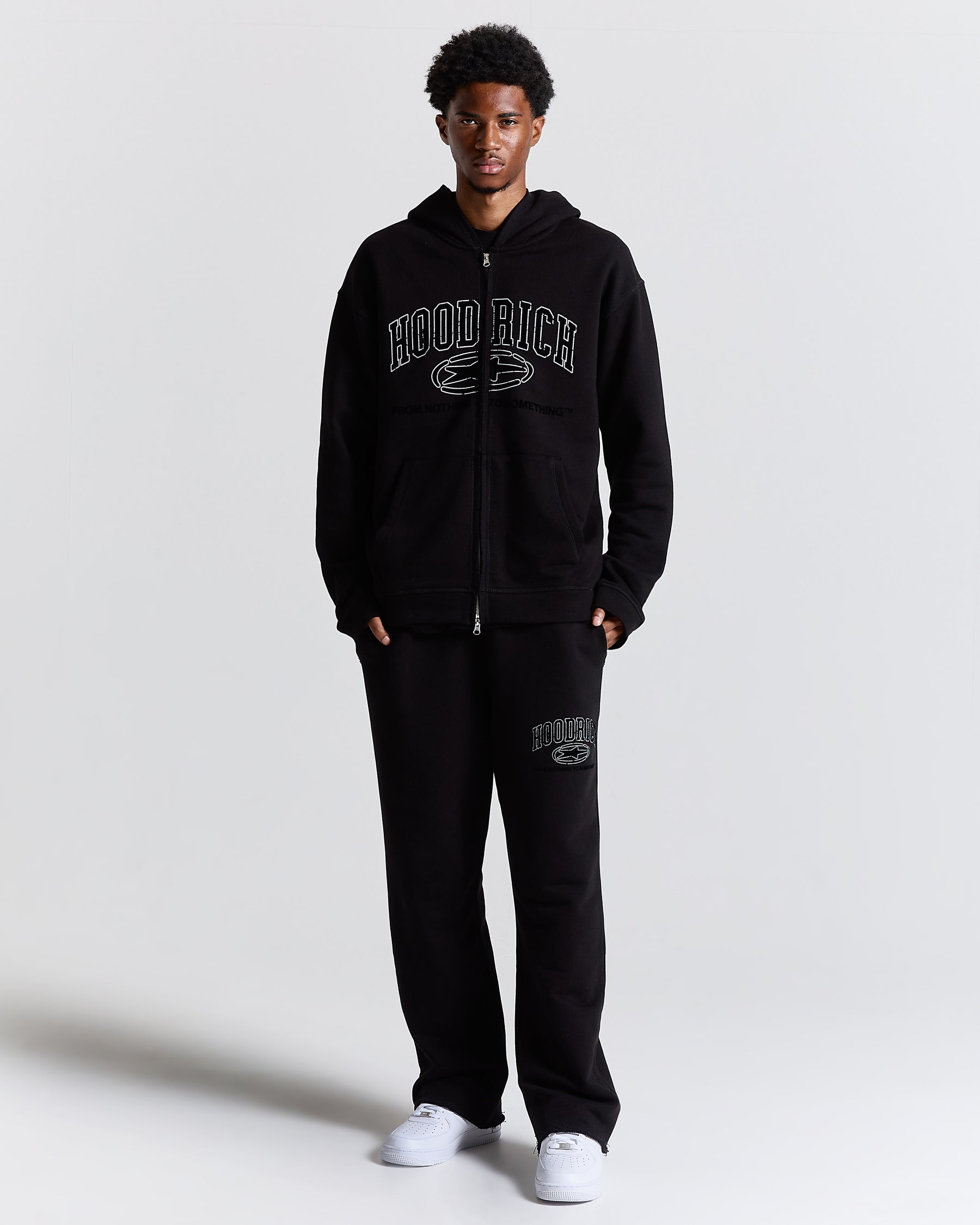 Fray Zip Relaxed Fit Hoodie - Black