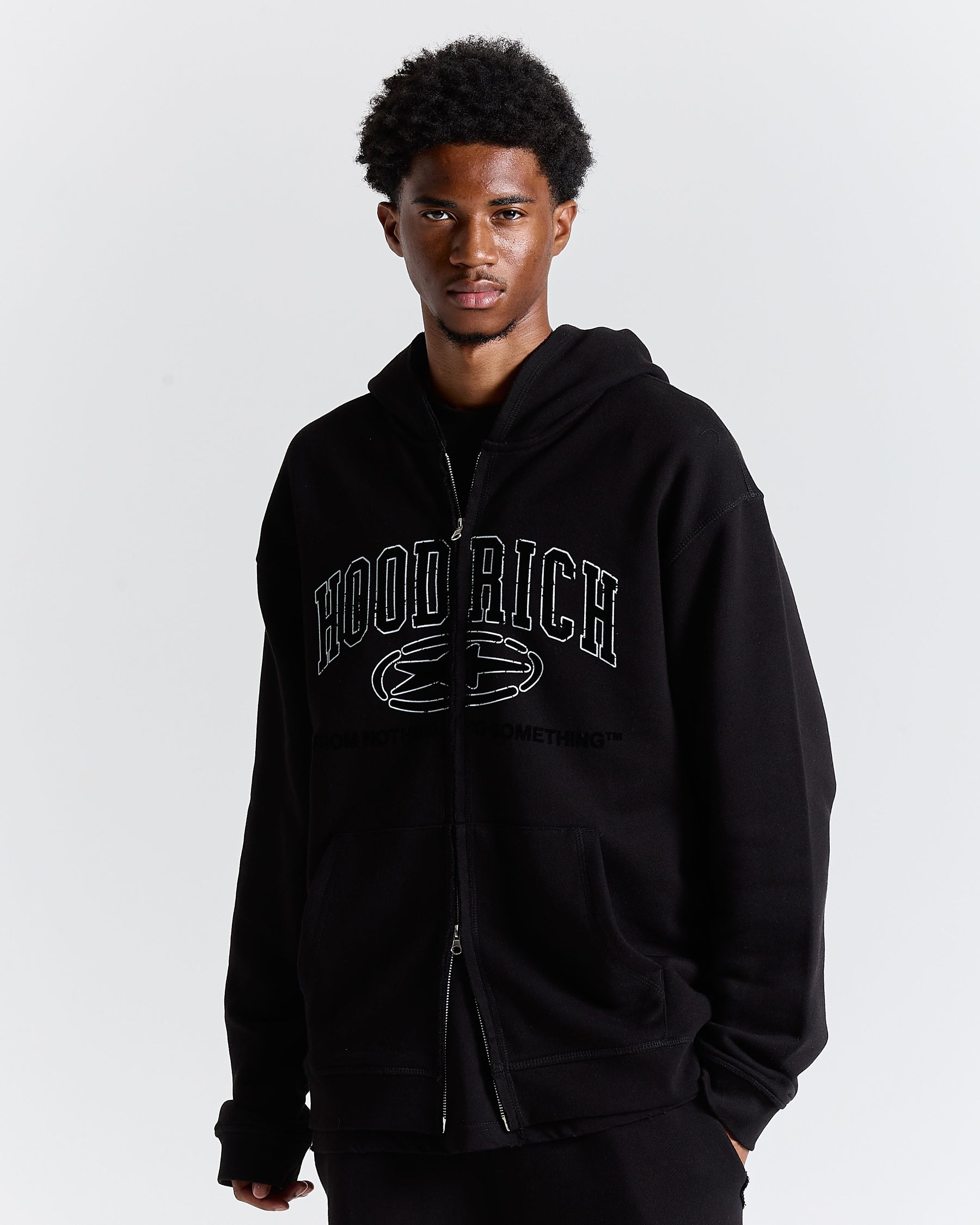 Fray Zip Relaxed Fit Hoodie - Black