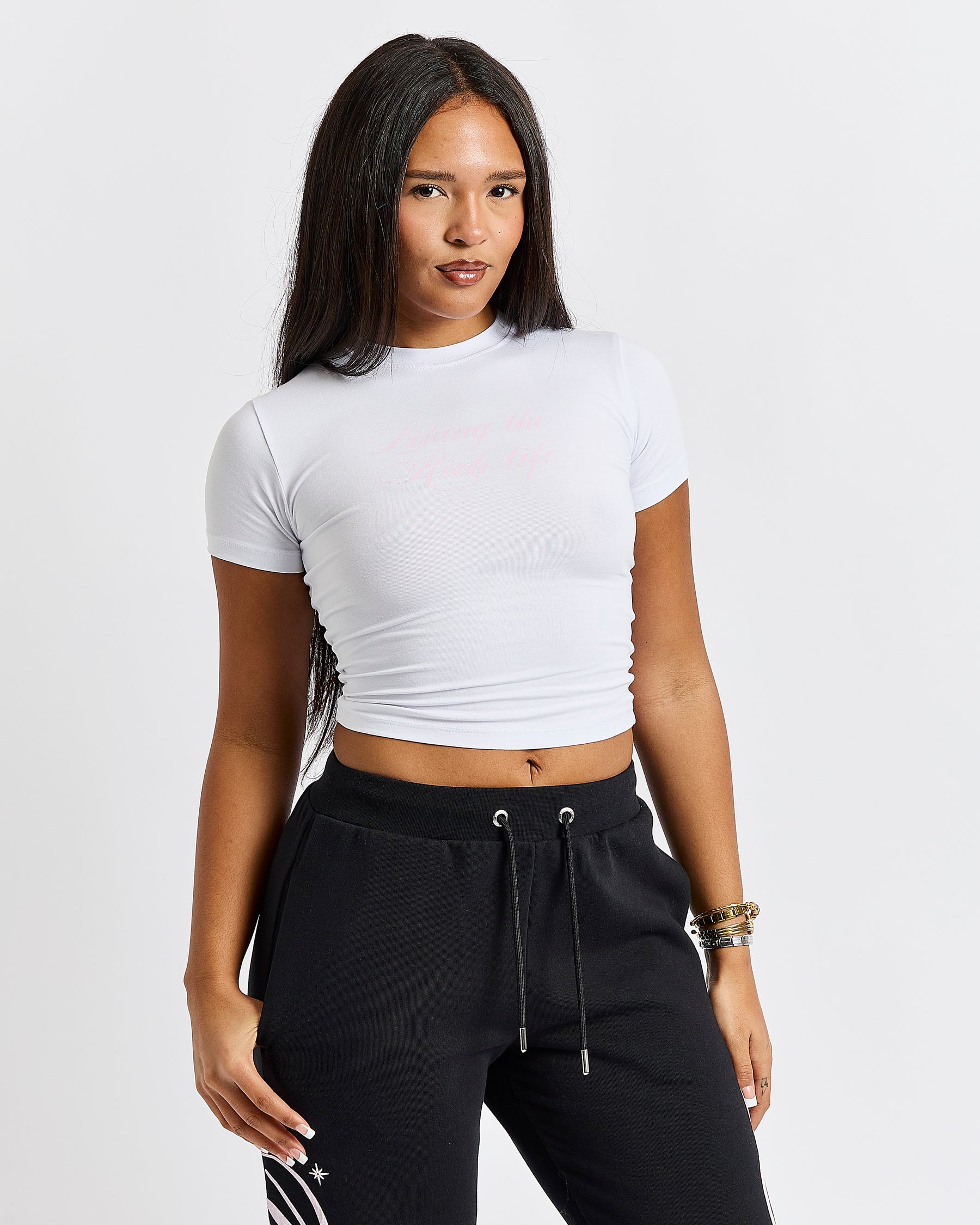 Living The Rich Fitted Tee - White/Pink