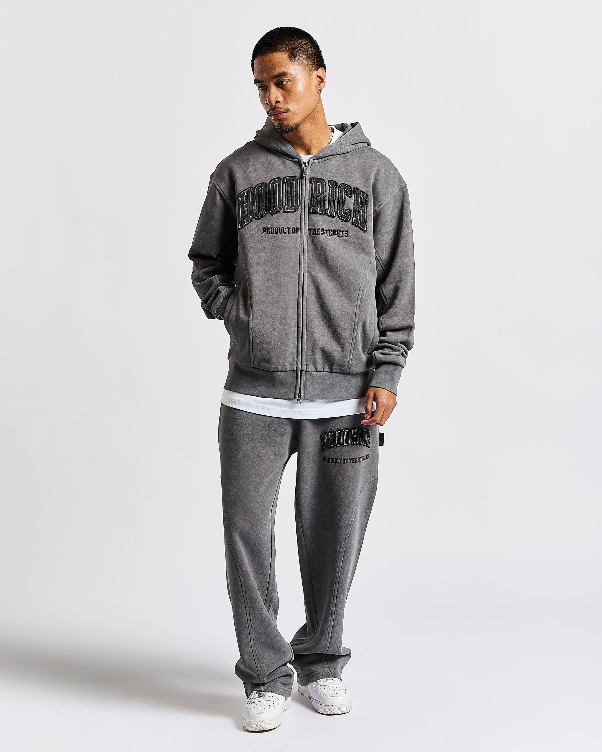 Cursed Oversized Zip Hoodie - Grey Wash/Black