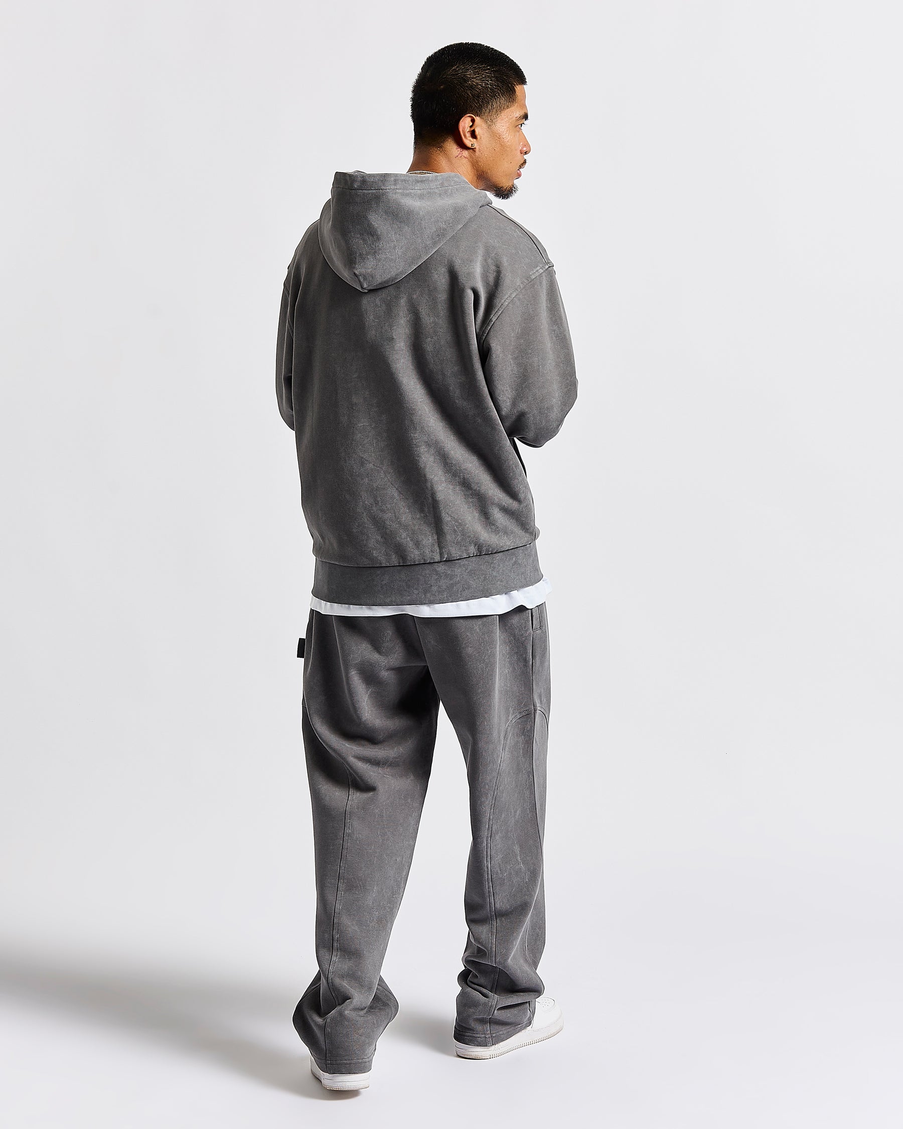 Cursed Oversized Zip Hoodie - Grey Wash/Black