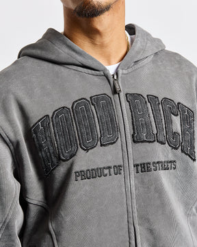 Cursed Oversized Zip Hoodie - Grey Wash/Black