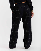Razor Oversized Wide Leg Joggers - Black/Rhinestone