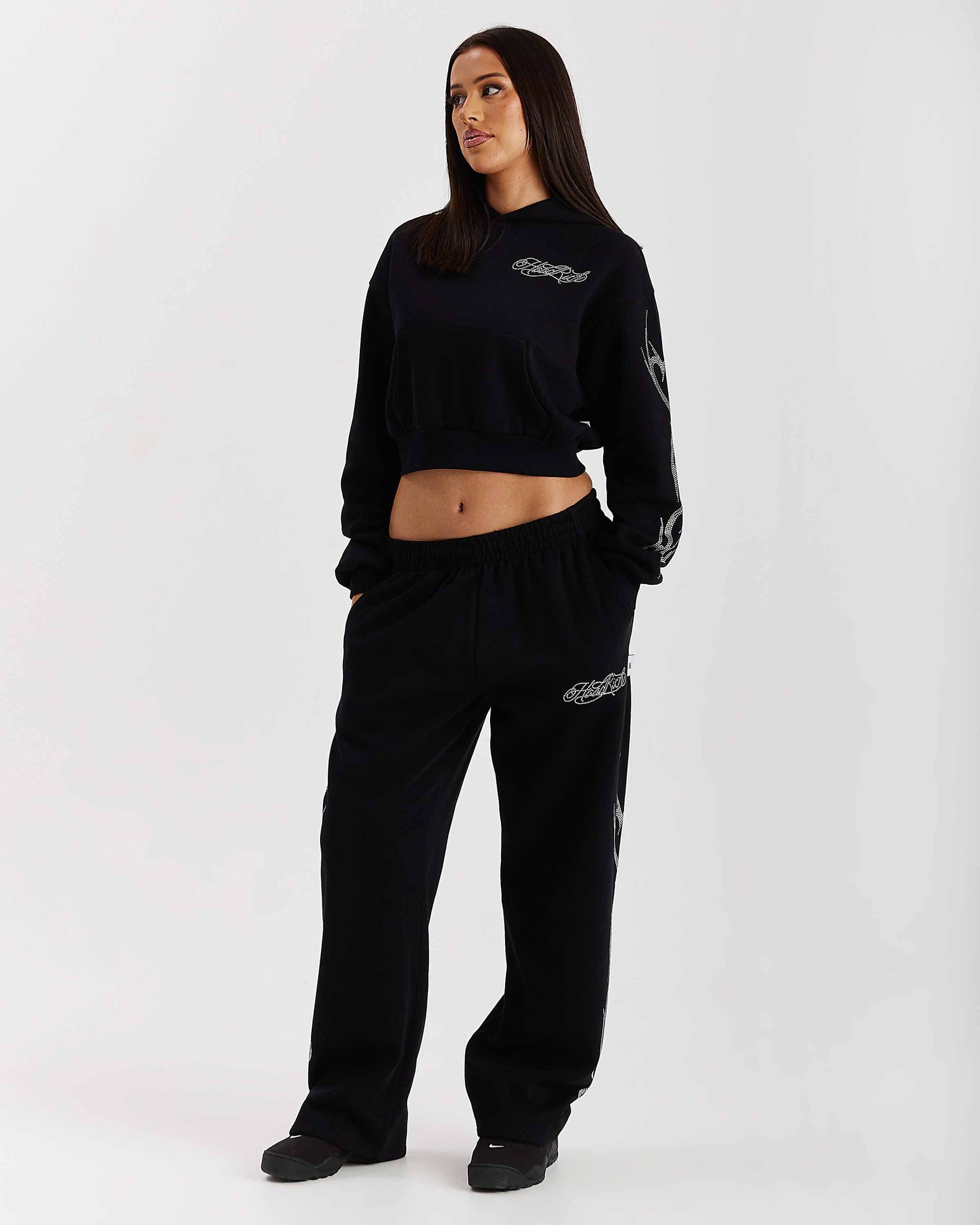 Morpho Oversized Wide Leg Joggers - Black/Silver