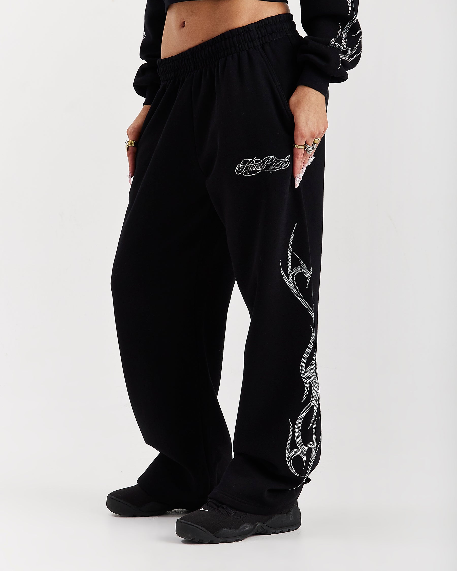 Morpho Oversized Wide Leg Joggers - Black/Silver