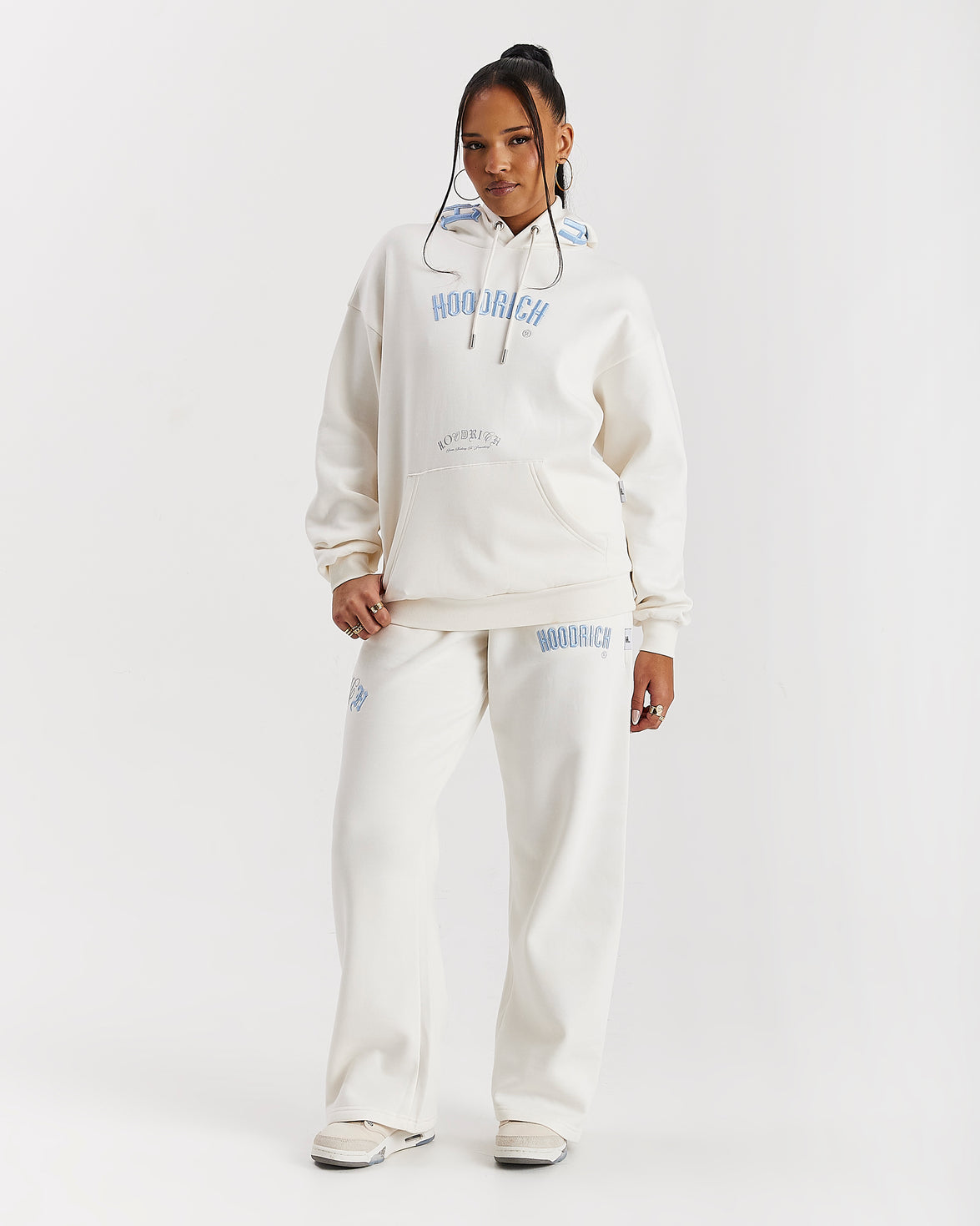 Calor Oversized Wide Leg Joggers - Off White/Blue