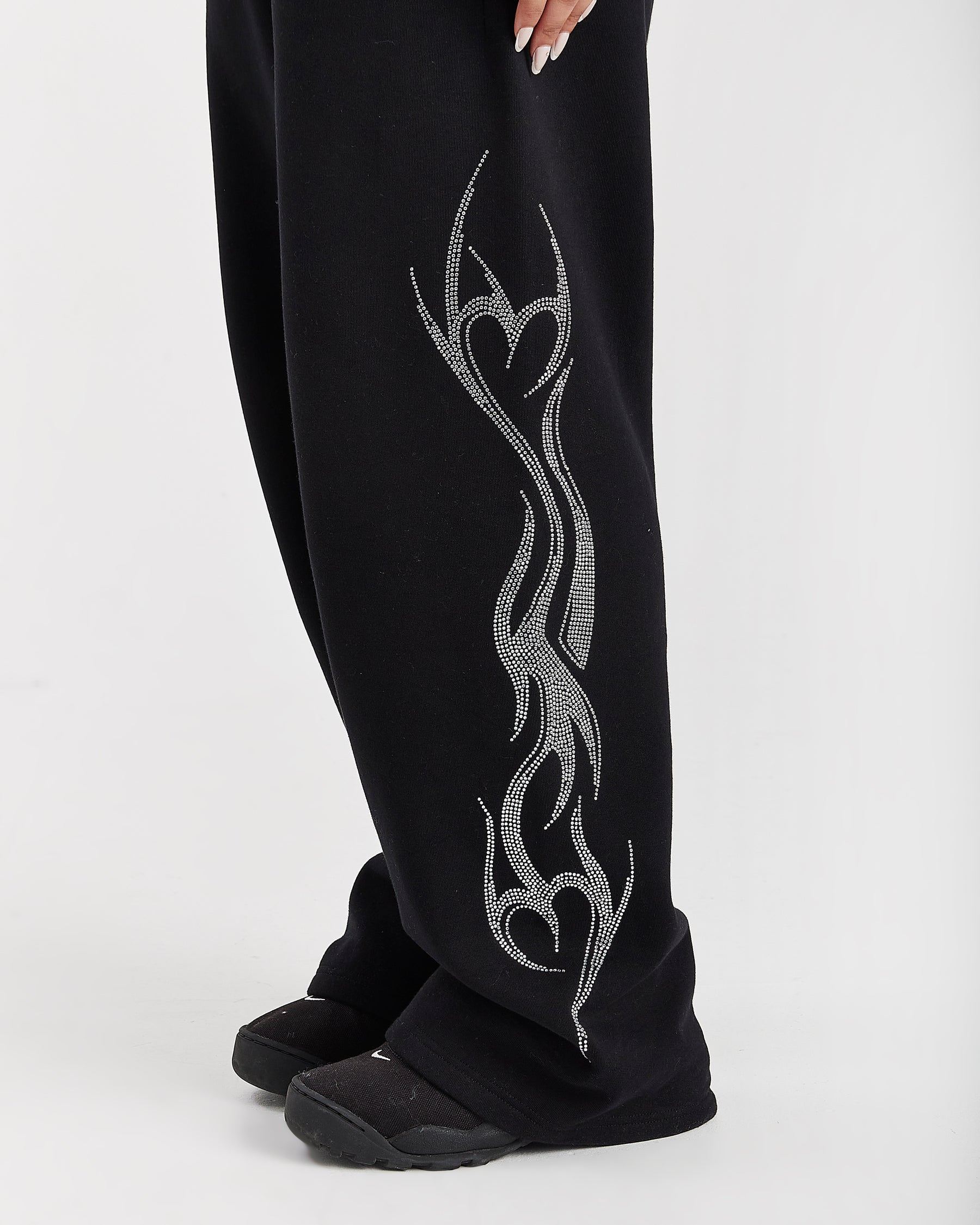 Morpho Oversized Wide Leg Joggers - Black/Silver