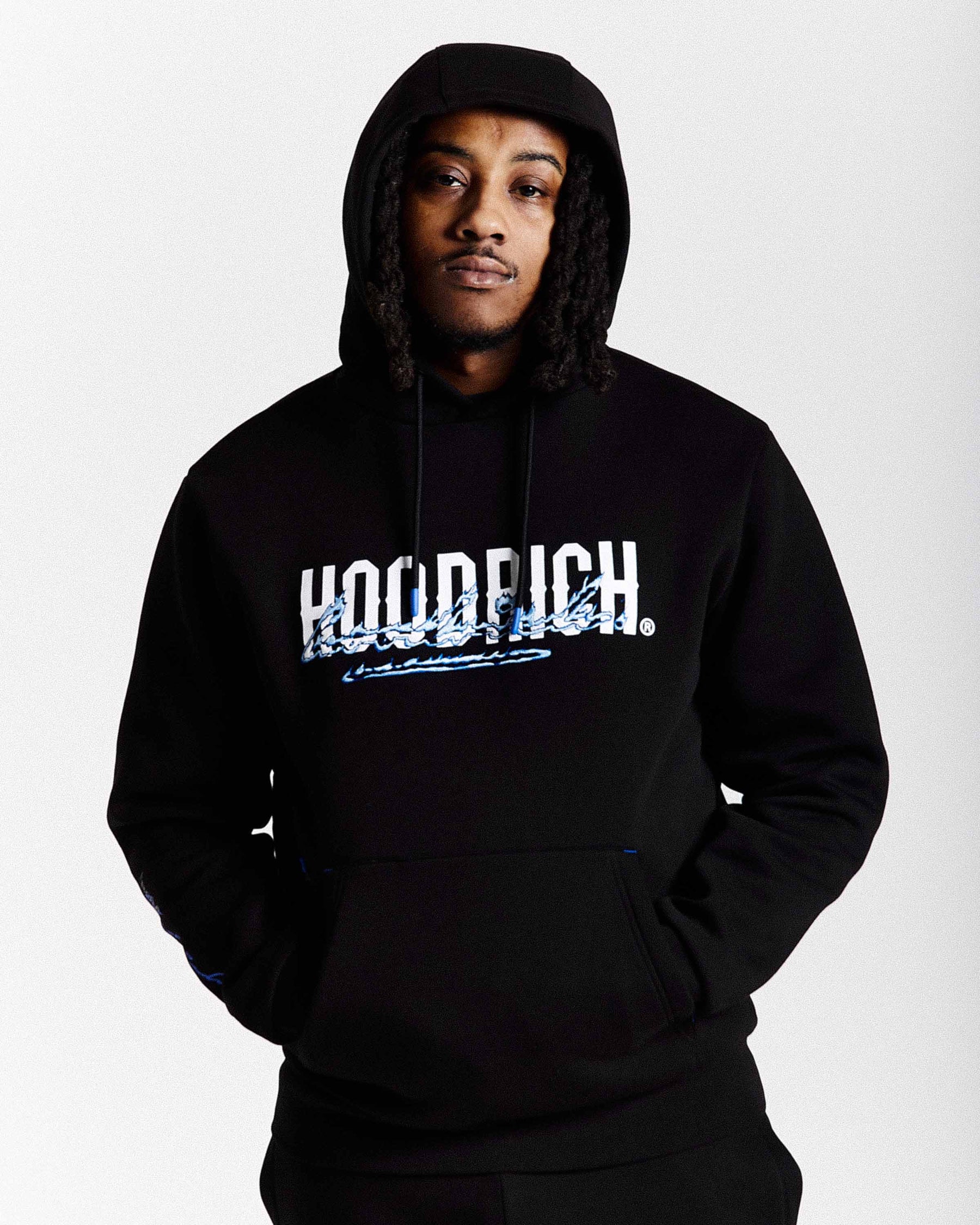 Flames Hoodie - Black/White/Blue