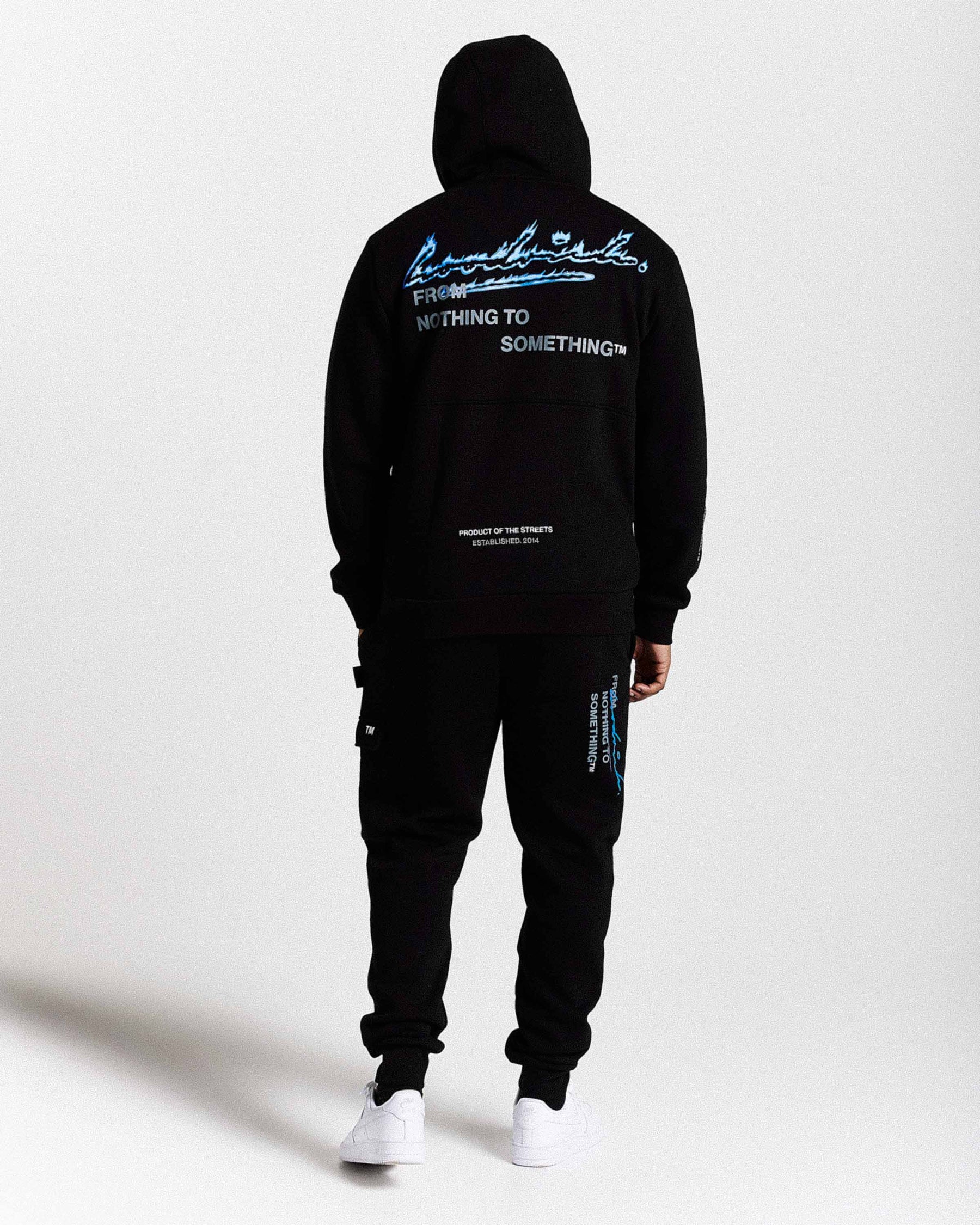 Flames Hoodie - Black/White/Blue