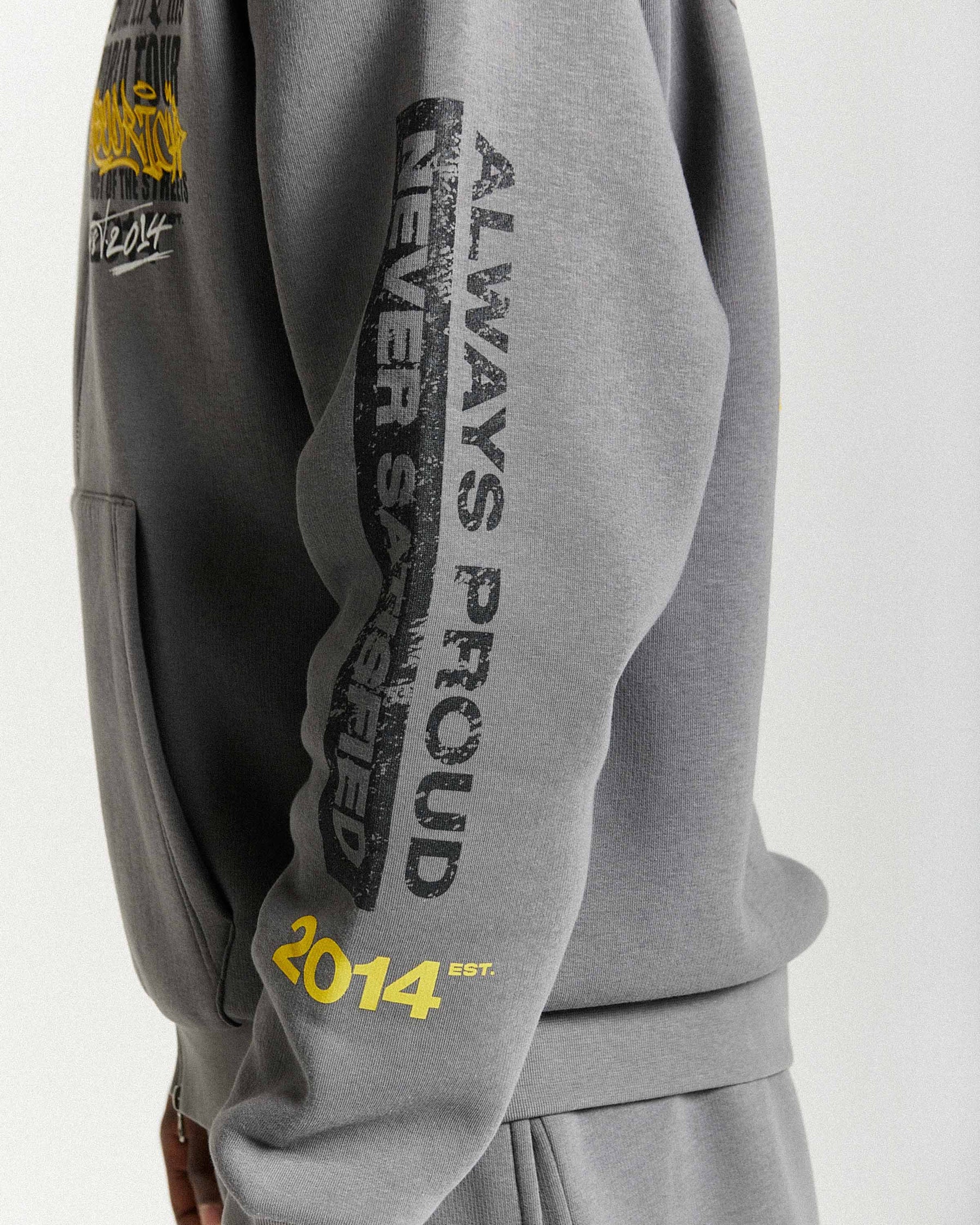 Stamp Tour Oversized Zip Hoodie - Grey/Black/Yellow