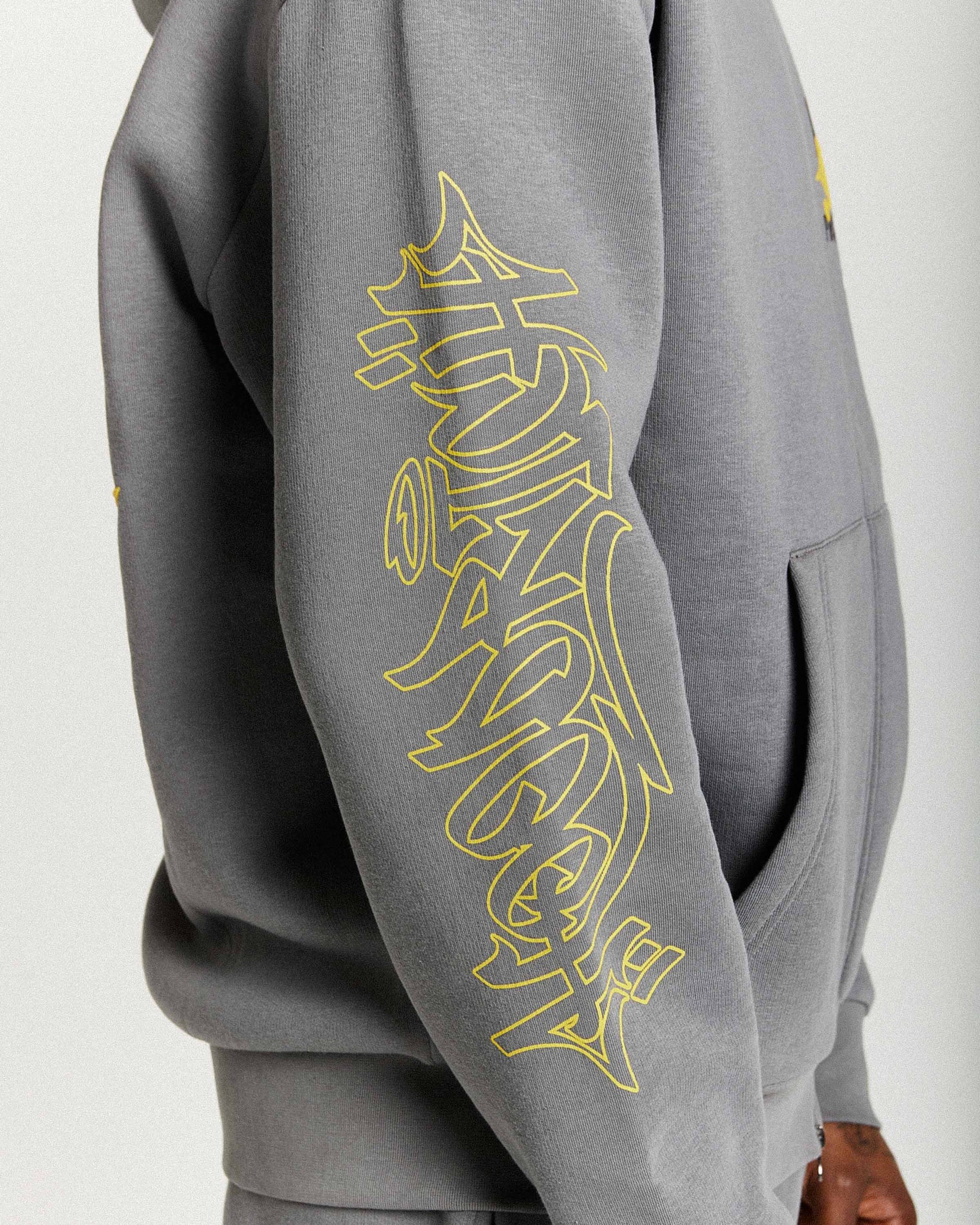 Stamp Tour Oversized Zip Hoodie - Grey/Black/Yellow