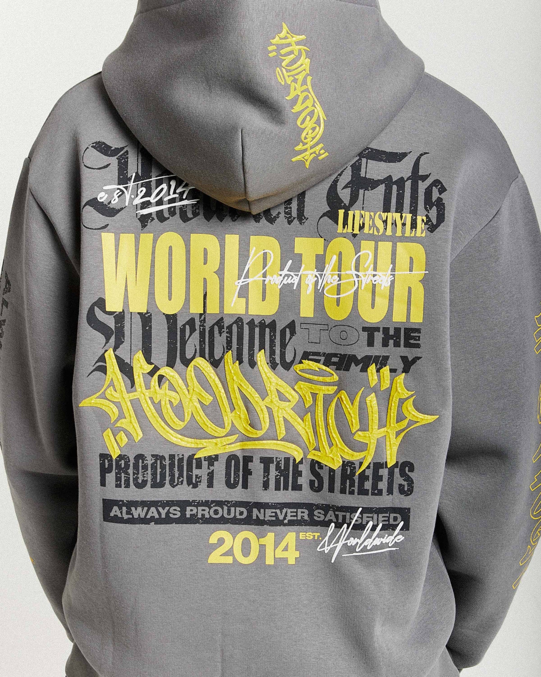 Stamp Tour Oversized Zip Hoodie - Grey/Black/Yellow