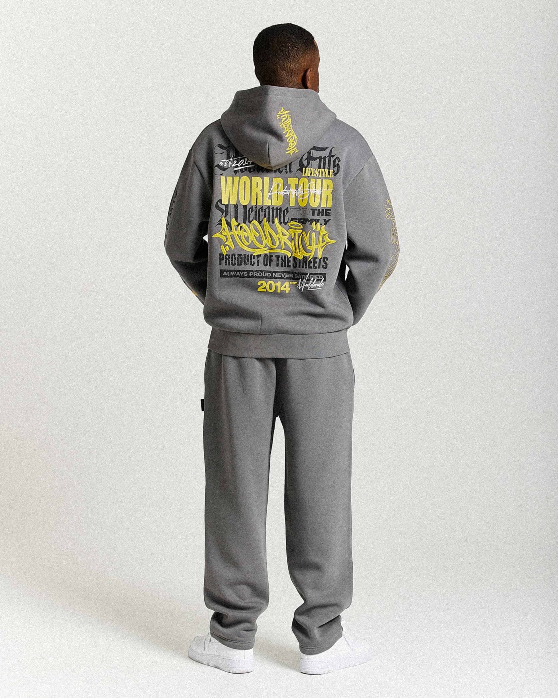 Stamp Tour Oversized Zip Hoodie - Grey/Black/Yellow